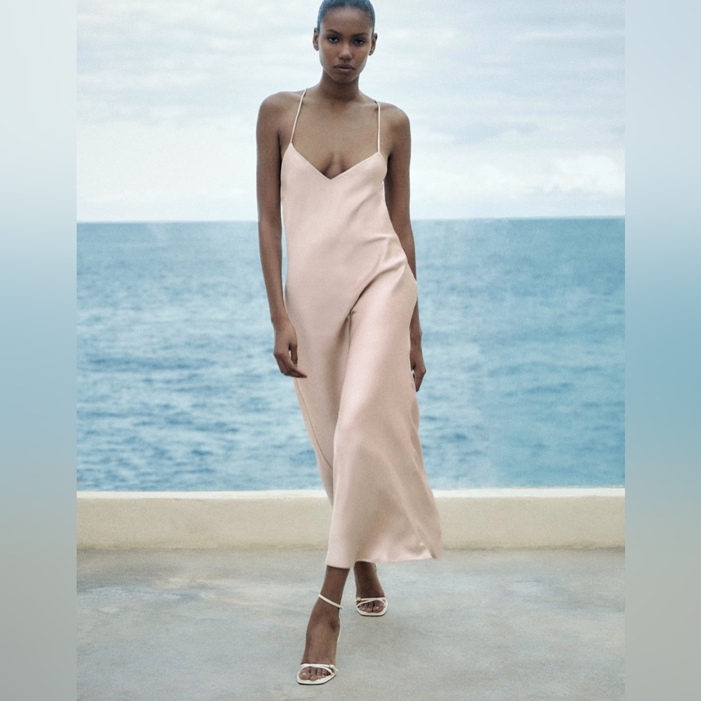 Satin slip dress salmon pink